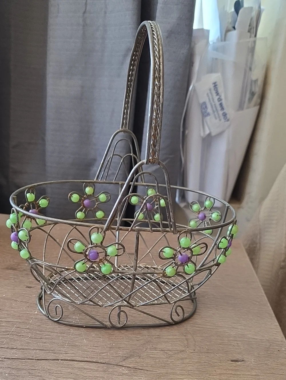 Decorative Floral Wire Basket with Green & Purple Accents